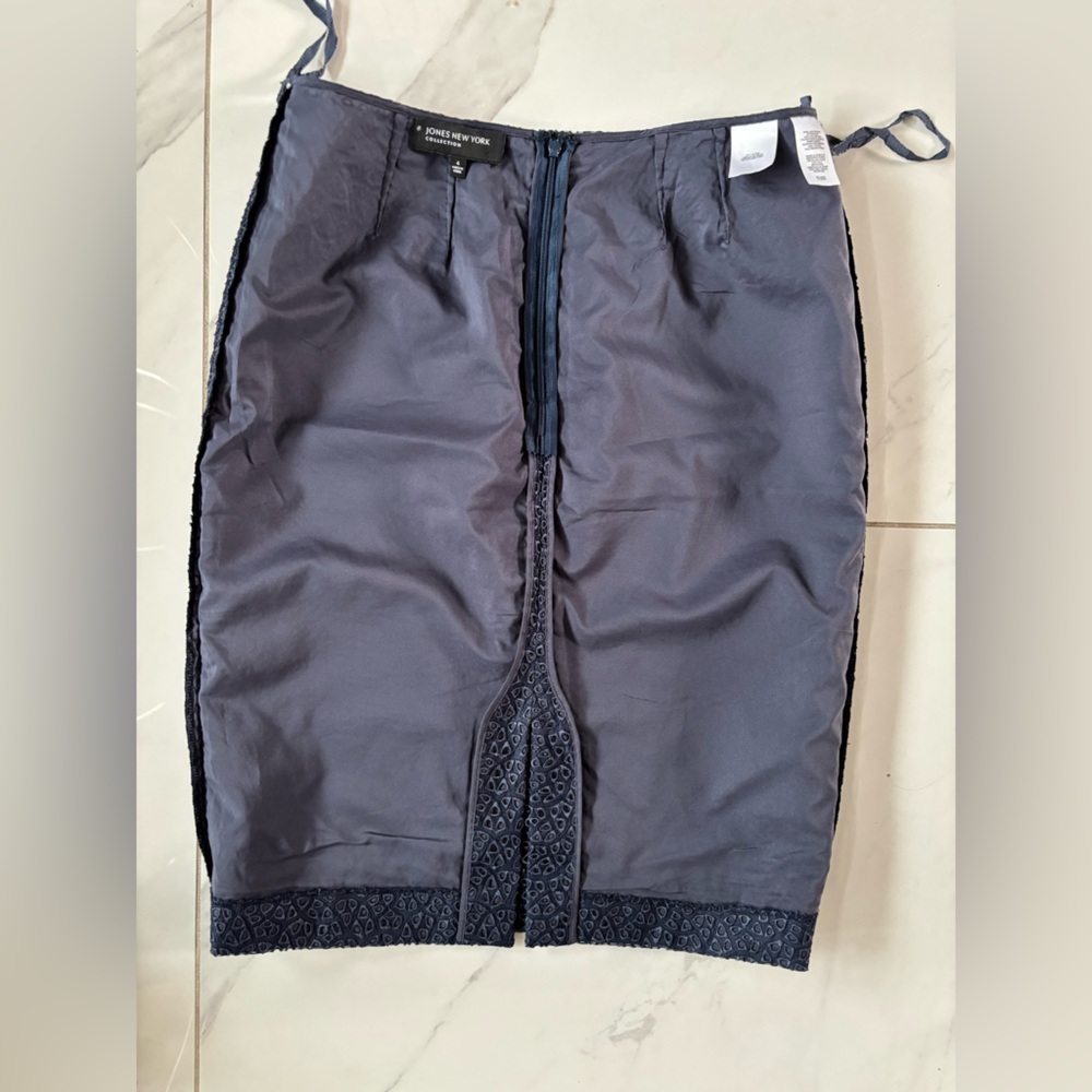Jones New York Dark Blue Patterned Pencil Skirt - Picture 7 of 8